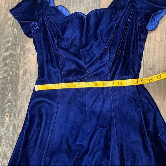 ROBERTA 11/12 Royal Blue Velvet Green Dress Vintage 80’s Off Shoulder Scalloped - Picture 11 of 11